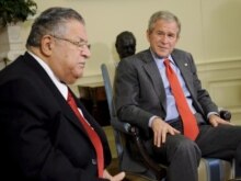 U.S. - President George W. Bush (R) with his Iraqi counterpart Jalal Talabani in Washington, D.C., 25Jun2008