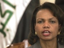 Iraq -- US Secretary of State Condoleezza Rice talks to the press in Baghdad, 21Apr2008