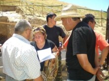 Kyrgyzstan -- Toktayim Umetalieva (2L) , head of a Kyrgyz coalition of nongovernmental groups, at the Manas Ordo, in Talas region, 01Aug2007