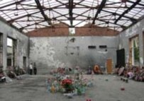 The school gym was gutted during the siege (RFE/RL)