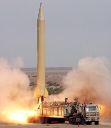 Iran --  Iran's Revolutionary Guards fire the Shahab-3 long-range ballistic missile in the desert outside the holy city of Qom, undated