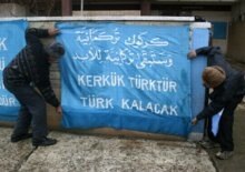 Iraq -- Kirkuk, Turkomans with election banner