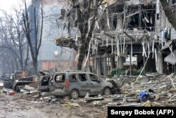 Здание, пострадавшее от обстрела в Харькове. 3 марта 2022 года