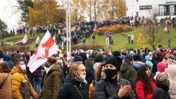 Protesters rally against the Belarusian presidential election results in Minsk in November 2020.