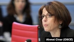 Maria Grazia Giammarinaro, the OSCE special representative and coordinator for combating trafficking in human beings, presenting her annual report to the OSCE Permanent Council in Vienna in December.