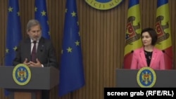 Comisarul european Johannes Hahn și premierul Maia Sandu, Chișinău, 19 iunie 2019