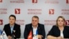 Președinta partidului „Renaștere”, Natalia Parasca (s), alături de parlamentarii Alexandr Nesterovschi și Irina Lozovan. Ultimii doi au fost condamnați la închisoare cu executare pentru finanțarea ilegală a partidului.