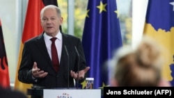 Германският канцлер Олаф Шолц на срещата на върха с лидерите на страните от Западните Балкани на 3 ноември