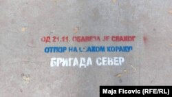 Serbian graffiti in North Mitrovica from a group called Brigade North urging "resistance" to Pristina's efforts to re-register vehicles with old license plates issued by Belgrade. 