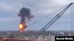A photo posted on social media shows a Russian missile strike on Kyiv on Novermber 15. 