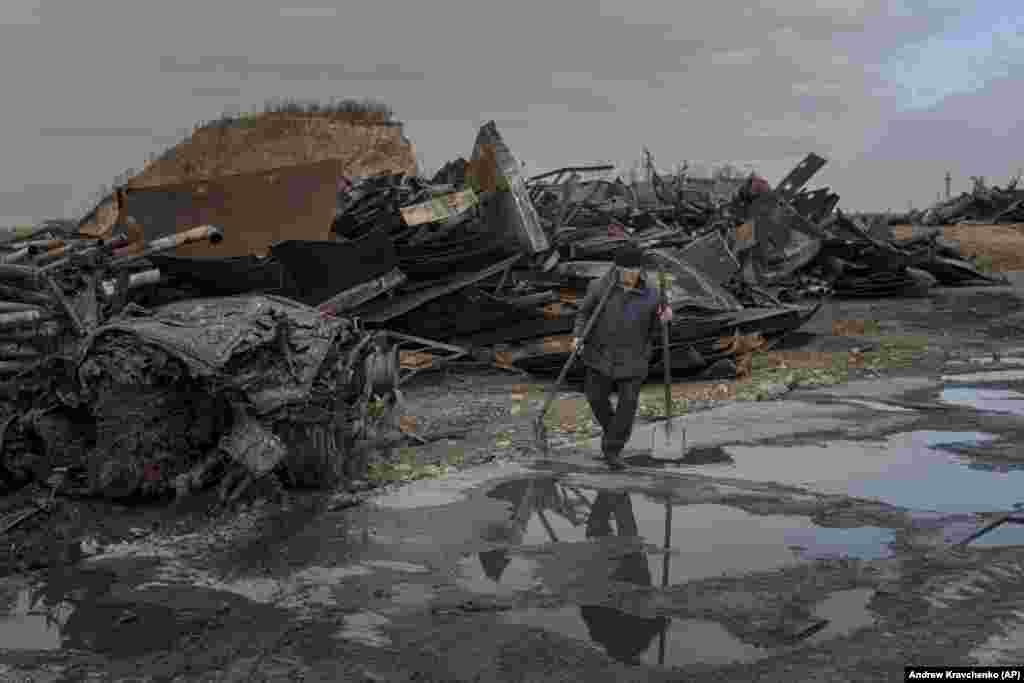 Another worker at the fuel depot in Kalynivka. &ldquo;This pollution caused by the war will not go away. It will have to be solved by our descendants, to plant forests, or to clean the polluted rivers,&rdquo; said Dmytro Averin, an environmental expert with the Zoi Environment Network, a nonprofit organization based in Switzerland.