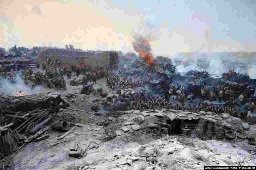 A detail of the Siege of Sevastopol panorama photographed in 2015.The artwork, which depicts an 1855 battle during the Crimean War, is 14 meters high and stretched 115 meters around the interior of its purpose-built exhibition hall.