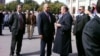 Armenia - Opposition leaders Levon Ter-Petrosian (R) and Raffi Hovannisian speak at Liberty Square in Yerevan, 05Oct2011.