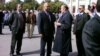 Armenia - Opposition leaders Levon Ter-Petrosian (R) and Raffi Hovannisian speak at Liberty Square in Yerevan, 05Oct2011.