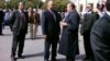 Armenia - Opposition leaders Levon Ter-Petrosian (R) and Raffi Hovannisian speak at Liberty Square in Yerevan, 05Oct2011.