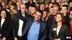 Macedonian Prime Minister Zoran Zaev (center), who has vowed to lead Macedonia to NATO and European Union membership