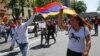 Opposition supporters rally in Yerevan on April 26.