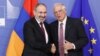 Armenian Prime Minister Nikol Pashinian (left) and EU foreign policy chief Josep Borrell in Brussels (file photo)