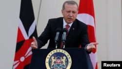 Kenya -- Turkish President Tayyip Erdogan addresses a news conference at State House in Nairobi, June 2, 2016