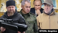 Слева направо: Рамзан Кадыров, Сергей Шойгу, Владимир Путин, Евгений Пригожин. Коллаж