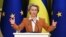 European Commission President Ursula von der Leyen speaks at a press conference in Kyiv on February 2.