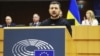 Ukrainian President Volodymyr Zelenskiy addresses the European Parliament in Brussels on February 9. 