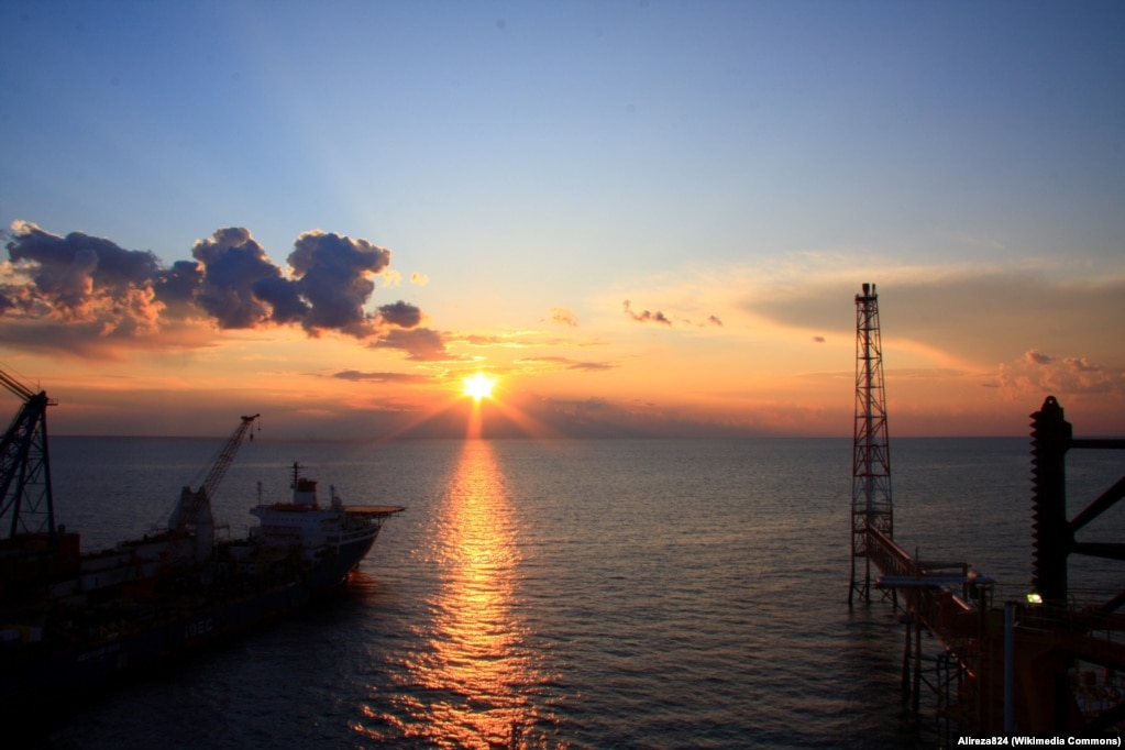 The sun sets on Iran's South Pars gas field.