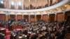 Serbian President Aleksandar Vucic addresses a special session to inform legislators about the latest negotiating process with Kosovo at the National Assembly building in Belgrade on February 2.