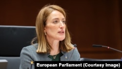 Президентка Європарламенту головує на його спеціальній сесії з нагоди четвертої річниці вторгнення Росії до України. Брюссель, Бельгія, 24 лютого 2026 року