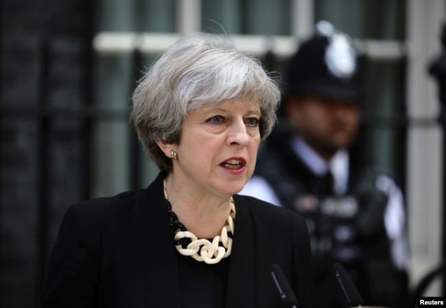 U.K. Prime Minister Theresa May speaks outside 10 Downing Street after the attack on London Bridge and Borough Market.