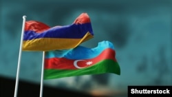 The national flags of Armenia and Azerbaijan 
