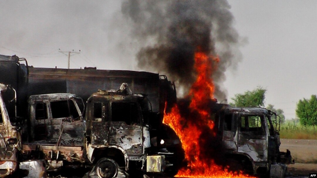 A previous attack in Pakistan on trucks carrying fuel for NATO forces in neighboring Afghanistan.