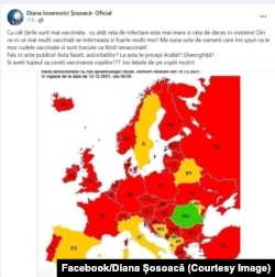 Contul senatoarei Diana Șoșoacă susține că infectările din celelalte țări europene sunt din cauza vaccinării masive