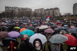 Protest la Belgrad, împotriva Rio Tinto, 11 decembrie 2021.