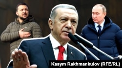 Erdoğan între Zelenski și Putin (colaj). 