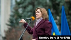 Președinta aleasă Maia Sandu la protestul de duminică, 6 decembrie, de la Chișinău la care s-a cerut din nou organizarea de alegeri anticipate.