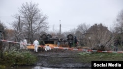 Polish investigators work at the site where a missile struck a grain facility in the village of Przewodow last November. (file photo)