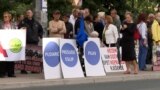 Citizens protesting in front of the Office of High Representative in Sarajevo, against imposing changes of Electoral law 