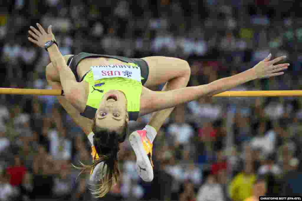 Ukraine&#39;s Yaroslava Mahuchikh in the women&#39;s high-jump segment of the Diamond League Weltklasse Zurich international athletics event in Zurich, Switzerland.