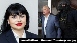 Colaj foto - fosta deputată socialistă Alla Dolință și fostul președinte al R. Moldova Igor Dodon, escortat de mascați la judecătorie