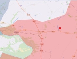 Чистоводовка (красный квадрат) на карте боевых действий в Украине liveuamap.com