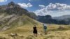 Tourists hiking on Durmitor mountain, Montenegro