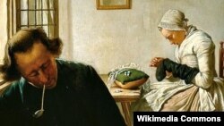 Вібранд Хендрыкс, «Жанчына цыруе шкарпэтку ў інтэр’еры» (пачатак 19 ст.).