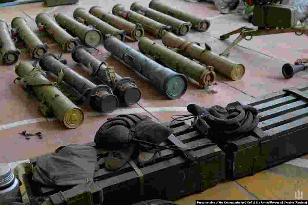 Russian grenade launchers captured by advancing Ukrainian forces in the Kharkiv region.&nbsp;