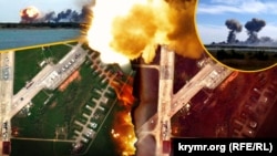 Коллаж с использованием изображений взрывов и их последствий в Крыму в течение августа 2022 года