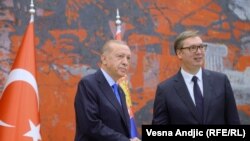 Турскиот претседател Реџеп Таип Ердоган и претседателот Александар Вучиќ во Белград, 7 септември 2022
