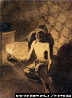 Тарас Шевченко «Казахський хлопчик розпалює грубку». Малюнок з періоду 1848–1849 років