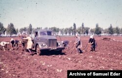 Workers on a collective farm in the Donetsk region of Soviet Ukraine