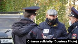 Police stand outside the Southern Military District Court in Rostov-on-Don on October 29, 2021