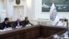 Turkmen Foreign Minister Rashid Meredov (3rd left) and his delegation meet with Taliban Prime Minister Mullah Hassan Akhund in Kabul on October 30.